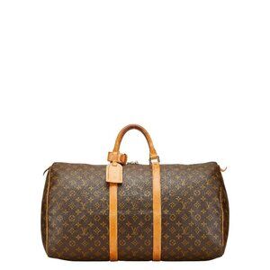 LOUIS VUITTON Brown Monogram Leather Keepall 55 Boston Bag